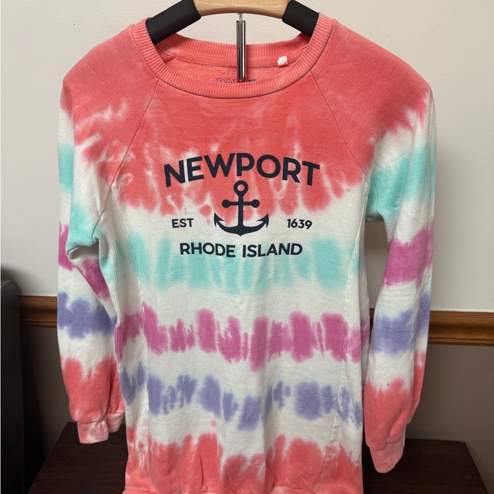 Tie Dye Sweatshirt Women Small Crewneck Anchor Graphic Beach Coastal Pullover